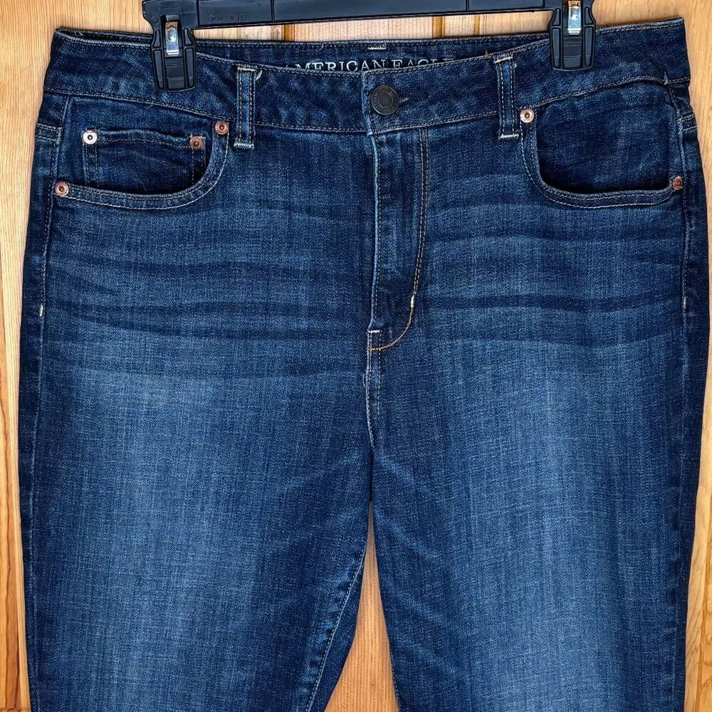 American Eagle Outfitters Women's Hi-Rise Skinny Stretch Dark Denim Jeans - Picture 3 of 15